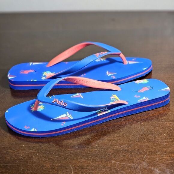 Polo Ralph Lauren Thong Sandals Men\'s Size 11 Blue Red Beach Ship Vacation New main image 4